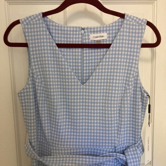 NWT Calvin Klein Pastel Blue Gingham Fit and Flare Dress - Picture 3 of 5